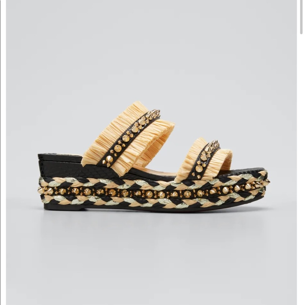 Christian Louboutin Voltinoudou Raffia Spike Flatform Sandals